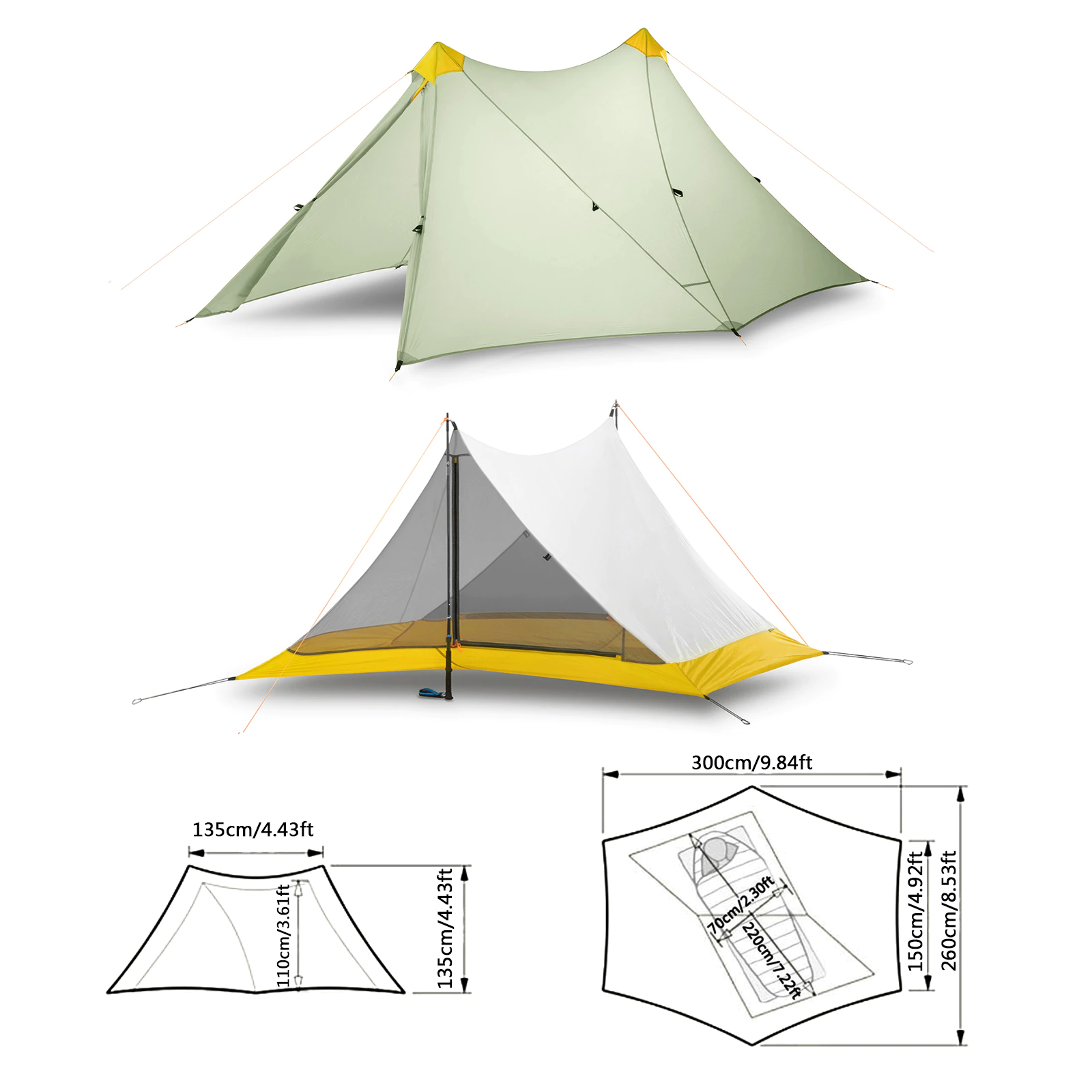 Cheap Goat Tents Ultralight Camping Tent 1 2 Person Outdoor 40D Nylon Silicon Coated Rodless Pyramid Tent Summer Breathable 3 4 Season Inner Tent Tents 